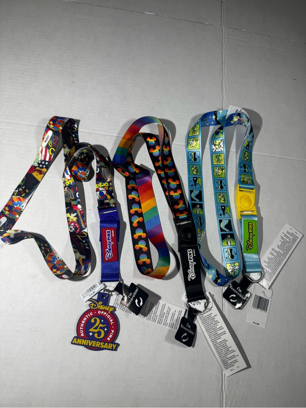 Disney parks Riversible pin trading lanyards set of 3-25th anniv, pride & tinker